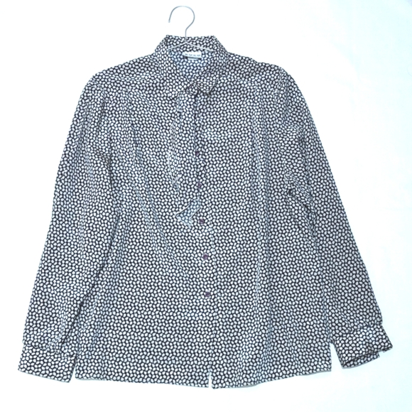 Russ | Vintage Button Blouse | Abstract Spot Ruffle | Art Deco | Business Office - Picture 2 of 7